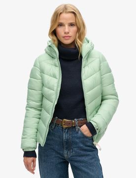 Superdry Damen Fuji Steppjacke mit Kapuze Grün - Größe: 36