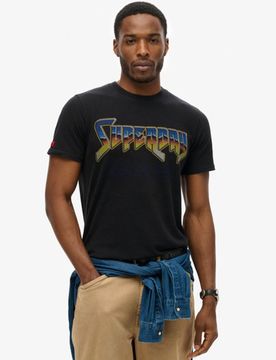 Superdry Herren T-Shirt Mit Rockband-Grafik, Schwarz, Größe: M