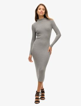 Superdry Damen Rückenfreies Bodycon-midikleid Grau - Größe: 44