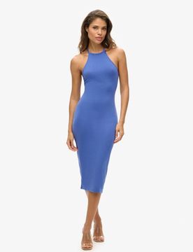 Superdry Damen Blau Jersey-midikleid mit T-rückenausschnitt, Größe: 38 - Größe: 38