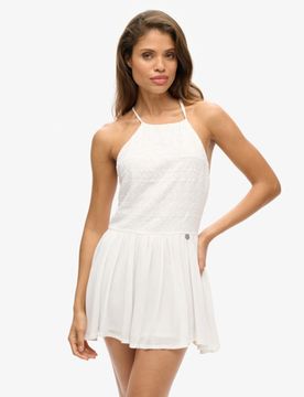Superdry Damen Vintage Minikleid mit Stickerei Weiß - Größe: 42