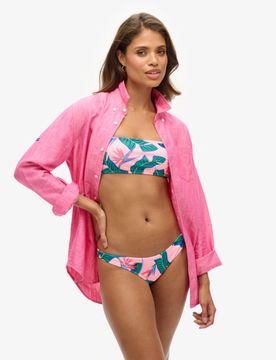 Superdry Damen Raffiniertes Bikinihöschen mit Tropischem Print Pink - Größe: 40