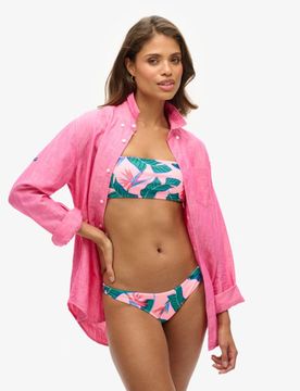 Superdry Damen Bandeau-bikinioberteil mit Tropischem Print Pink - Größe: 38