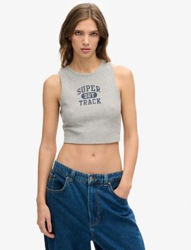 Superdry Damen Grau Kurz Geschnittenes Athletic Essentials Tanktop mit Waffelmuster mit Logodruck, Größe: 42 - Größe: 42