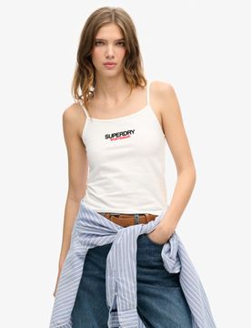 Superdry Damen Figurbetontes Sportswear Trägertop mit Logo Weiß - Größe: 42