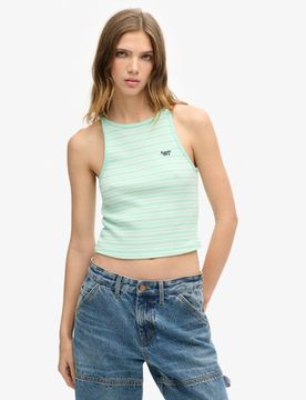 Superdry Damen Gestreiftes Essential Logo Racer-tanktop Grün - Größe: 14-16