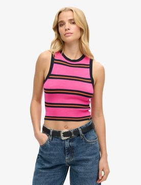 Superdry Damen Rosa, Schwarz und Orange Feinstrick-tanktop Gestreift, Größe: 38 - Größe: 38