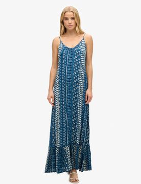 Superdry Damen Maxi-trägerkleid für den Strand Blau - Größe: 34