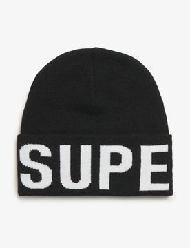 Superdry Damen Beaniemütze mit Logo Schwarz - Größe: 1Größe