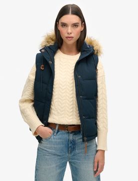 Superdry Damen Everest Kunstfell-weste Marineblau - Größe: 42