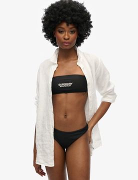 Superdry Damen Brasilianisches Bikinihöschen mit Logo Schwarz - Größe: 44