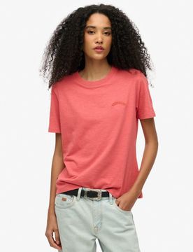 Superdry Damen Verwaschenes T-shirt mit Essential Logo Rot - Größe: 38