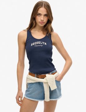 Superdry Damen Athletic Essentials Tanktop mit Grafik Marineblau - Größe: 38