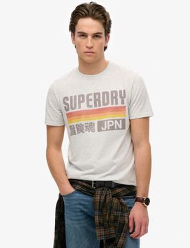 Superdry Herren Lässiges Japan T-shirt mit Streifen Hellgrau - Größe: M