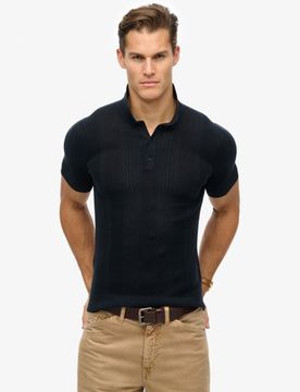 Superdry Herren Kurzärmeliges Strick-polohemd Marineblau - Größe: L