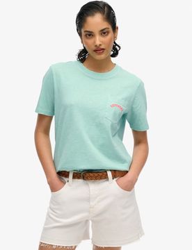 Superdry Damen Essential Logo T-shirt mit Stückgefärbter Tasche Green - Größe: 40