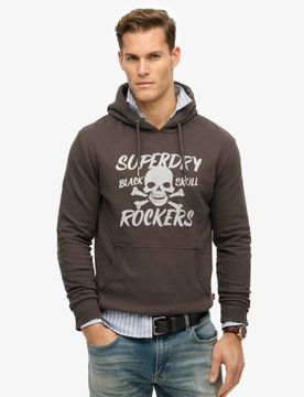 Superdry Herren Schwarze Kapuzenjacke mit Totenkopf Braun - Größe: XL