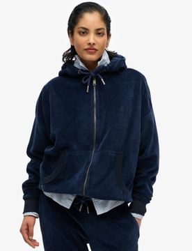 Superdry Damen Velours-kapuzenjacke Marineblau - Größe: 40