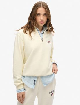 Superdry Damen Athletic Essentials Sweatshirt mit Kragen und Reißverschluss Weiß - Größe: 36