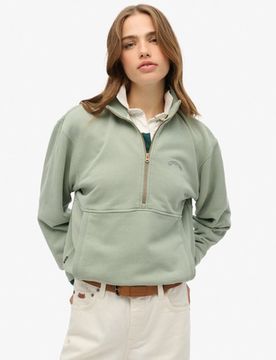 Superdry Damen Übergroßes Essential Logo Sweatshirt mit Halbem Reißverschluss Grün - Größe: 38