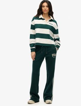 Superdry Women's Athletic Essentials Streifenhose mit Schlag Grün - Größe: 42