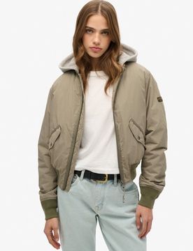 Superdry Damen MA1 Bomberjacke mit Kapuze Kaki - Größe: 36