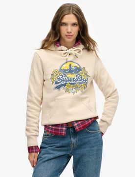 Superdry Women's Geblümtes Hoodie Creme - Größe: 42