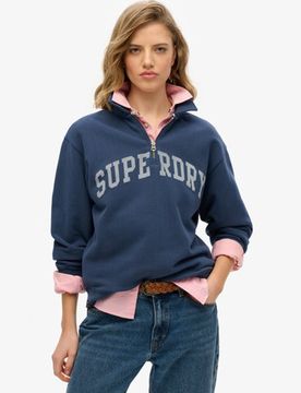 Superdry Women's Athletic Essentials Sweatshirt mit Kragen und Reißverschluss Marineblau - Größe: 42