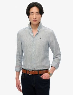 Superdry Men's Besticktes Vacation Leinenhemd Marineblau - Größe: S
