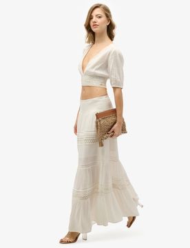 Superdry Damen Ibiza Maxirock aus Spitze White - Größe: 44