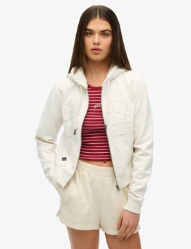 Superdry Damen Kurzes Athletic Essentials Hoodie mit Reißverschluss Weiß - Größe: 40