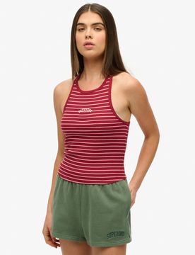 Superdry Damen Gestreiftes Essential Logo Racer-tanktop Rot - Größe: 42