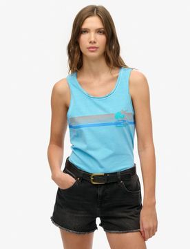 Superdry Damen Gestreiftes Outdoor-tanktop mit Tiefem Rundhalsausschnitt Blue - Größe: 44