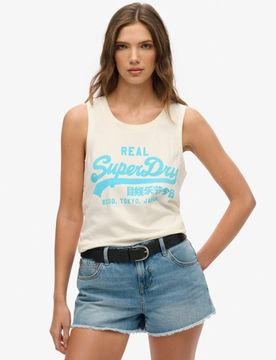 Superdry Damen Neonfarbenes Oberteil mit Vintage Logo und Rundhalsausschnitt White - Größe: 42
