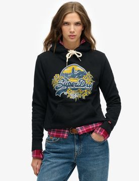 Superdry Damen Geblümtes Hoodie Schwarz - Größe: 38
