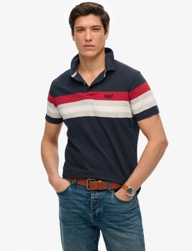 Superdry Herren Leichtes Jersey-polohemd mit Streifen Navy - Größe: L