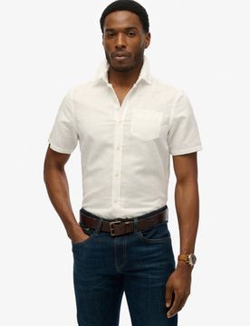 Superdry Herren Kurzärmliges Hemd aus Baumwolle und Leinen White - Größe: M