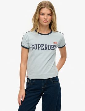 Superdry Damen Athletic Essential T-shirt mit Streifen Blau - Größe: 44
