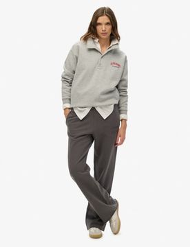 Superdry Damen Farblich Abgestimmte Athletic Jogginghosen mit Weitem Bein Dark Grey - Größe: 44