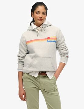 Superdry Women's Hoodie mit Regenbogenstreifen Hellgrau - Größe: 44