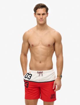 Superdry Herren Badeshorts mit Nautischem Logo (43 cm Länge) Red - Größe: M