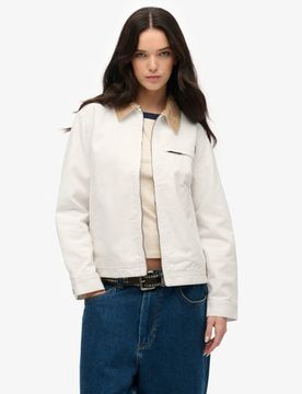 Superdry Women's Cord-kragen Barn Jacke Weiß - Größe: 42