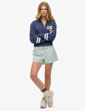 Superdry Damen Gestreifte, Elastische Shorts aus Bio-baumwolle Green - Größe: 38