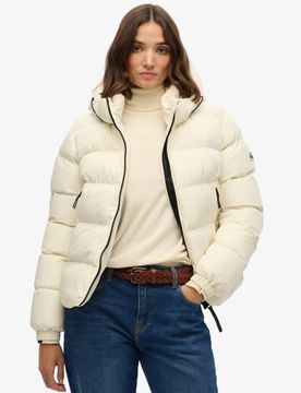 Superdry Damen Kapuzen-sportpufferjacke White - Größe: 36