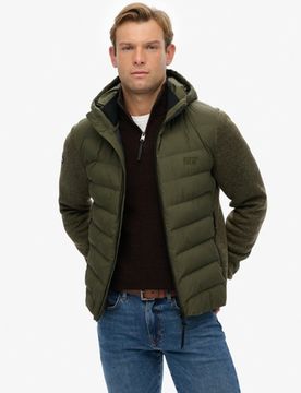 Superdry Herren Kapuzen-strickjacke in Hybrid-optik Khaki - Größe: S
