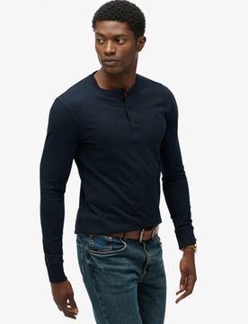 Superdry Herren Classic Essential Henley Shirt Navy - Größe: S