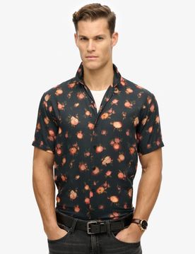 Superdry Herren Kurzärmeliges Bedrucktes Hemd Orange - Größe: XL