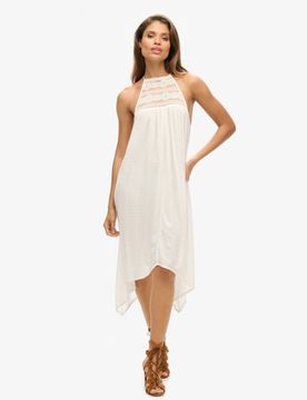 Superdry Damen Ibiza-midikleid mit Nackenträger Weiß - Größe: 42
