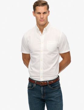 Superdry Herren Kurzärmeliges City Baumwoll-leinenhemd White - Größe: Xxl