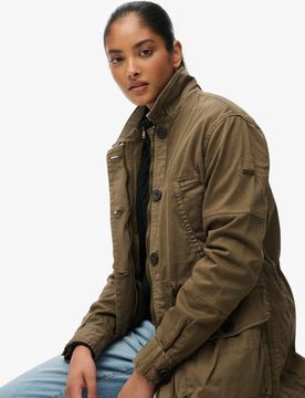 Superdry Damen Jacke mit Tiefem Bund Green - Größe: 36